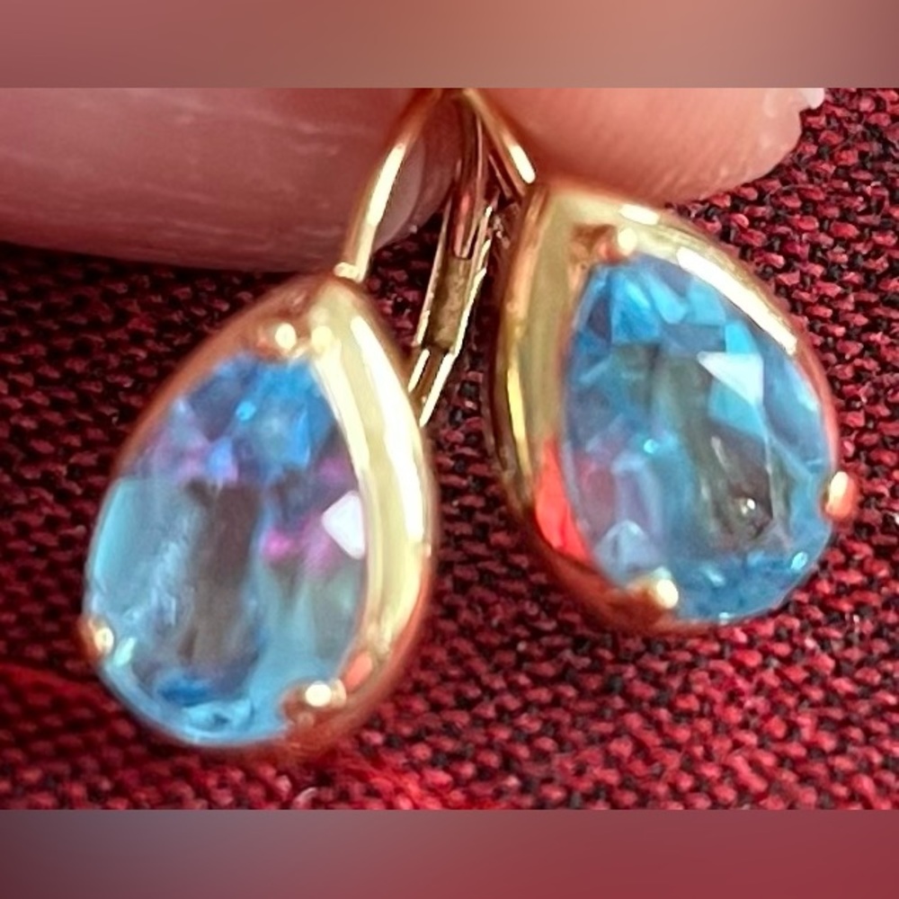 Gold blue topaz earrings